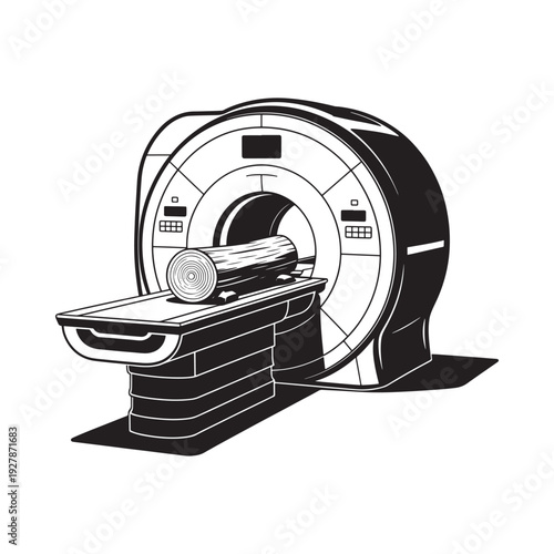 A conceptual illustration depicts a log positioned inside an mri machine suggesting medical imaging of wood