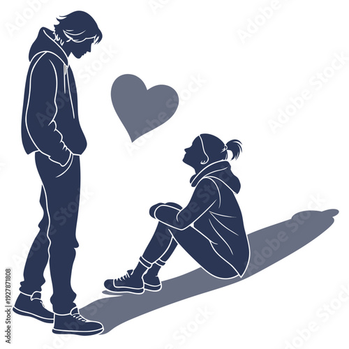 A man and a woman with a heart above them