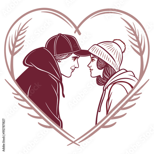 A couple in love with a heart around them