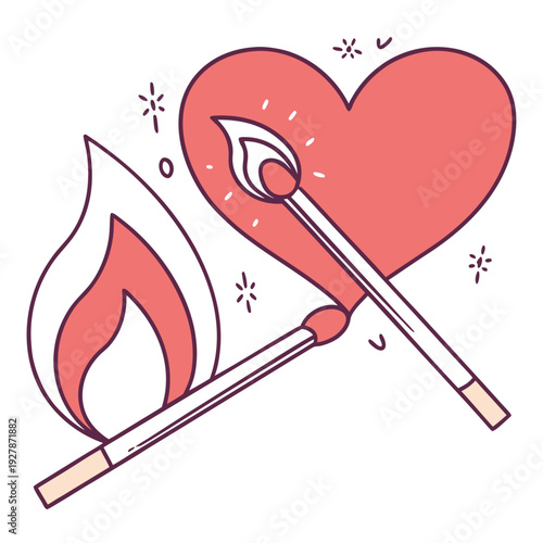 A matchstick with a heart pierced by an arrow