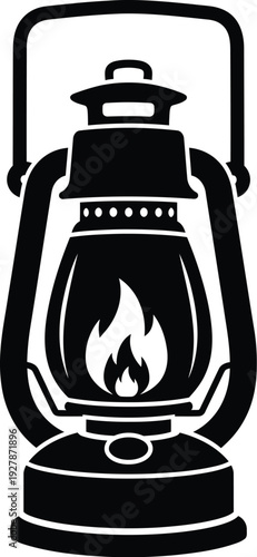 Vintage kerosene lantern with flame