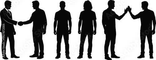 Group of business silhouettes showing various interaction styles including.
