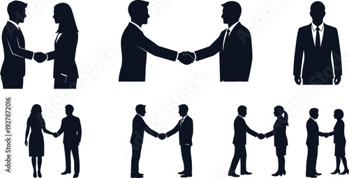 Silhouettes of male and female professionals shaking hands symbolizing.