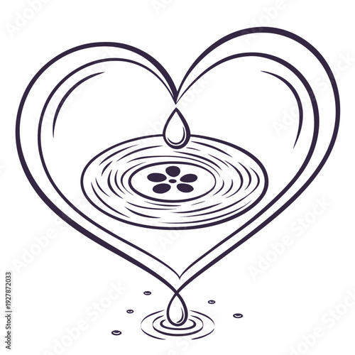 Heart shaped water ripple with droplets