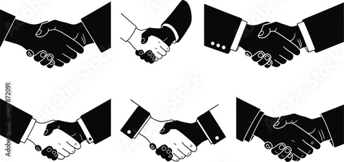 Diverse handshake icons illustrate partnership agreements across multiple.
