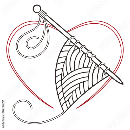 A heart with a ball of yarn and knitting needles