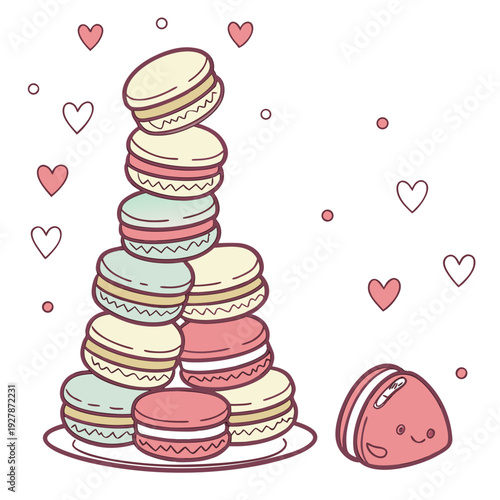 A stack of colorful macarons on a plate