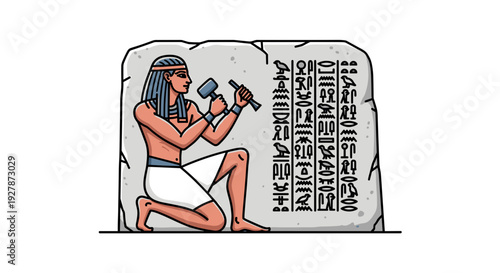Ancient Egyptian Scribe Writing on Stone Tablet.