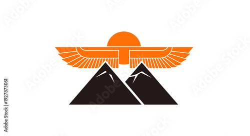 Ancient Egyptian Symbol with Mountains and Sun.