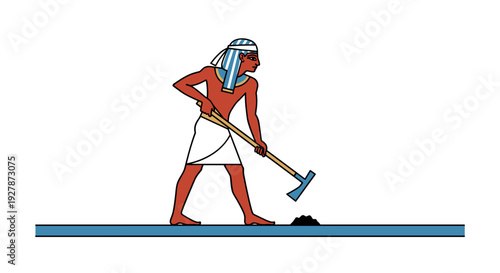 Ancient Egyptian Worker with Hoe Tool.