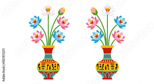 Colorful Vases with Floral Arrangements.