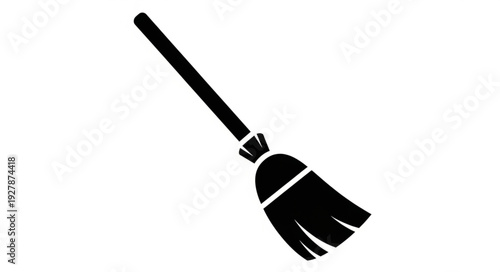 Black broom silhouette isolated on white background for cleaning and sweeping.