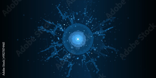 Abstract blue explosion with a bright central glowing point of light