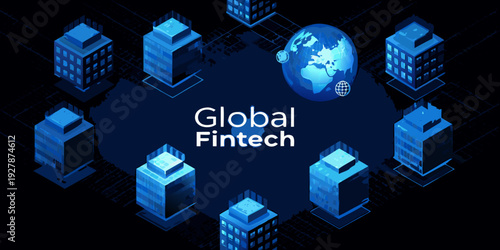 Futuristic cityscape with a glowing earth representing global fintech connections