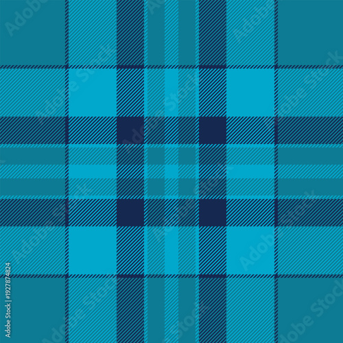 Checker check vector plaid, fancy seamless textile pattern. Retail background fabric tartan texture in cyan and blue colors.