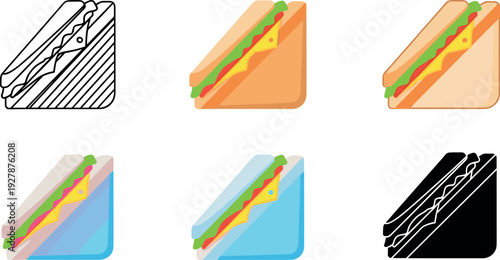 Sandwich and Fast Food Icon Set with Filled Lunch Snack Illustrations for Cafes, Restaurants, Menus, Food Apps, and Packaging Design