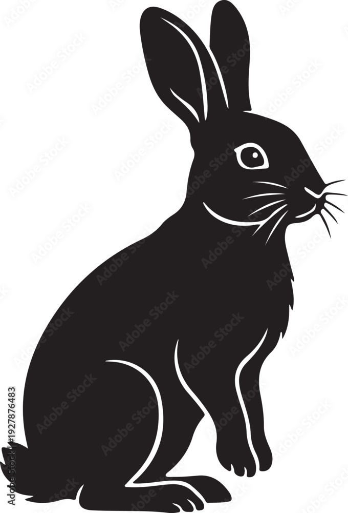 Obraz premium Black silhouette of a rabbit sitting, isolated on white background, clean vector