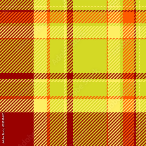 Deluxe textile tartan check, tee pattern texture vector. Sample background plaid seamless fabric in lime and red colors.