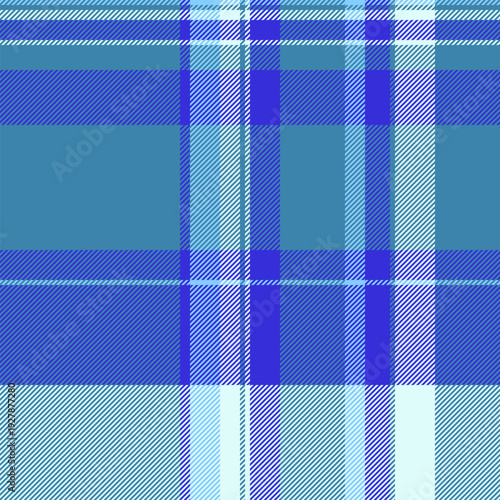 Ethnicity tartan fabric textile, style background plaid pattern. Fold seamless vector texture check in cyan and indigo colors.
