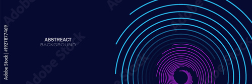 Blue abstract background with spiral circle lines, technology futuristic template. Vector illustration.