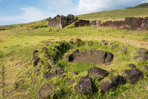 The Moai statue with only its face exposed at Ahu Vinapu and Site No. 2, Easter Island, November 2025