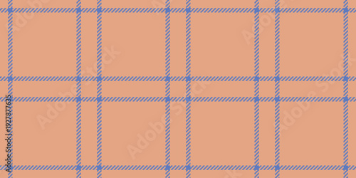 Factory vector fabric check, punk textile texture plaid. Simple tartan pattern background seamless in orange and blue colors.