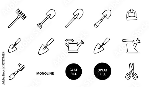 Gardening Tools Outline Icon Set Landscape Farm Equipment Line Vector Collection Transparent