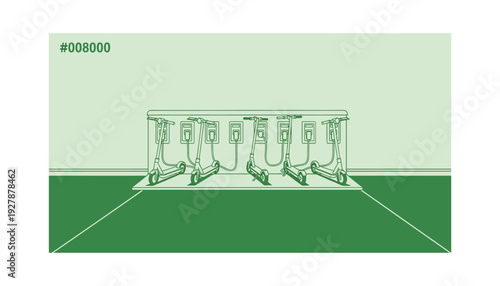 Electric scooters charging at modern green station