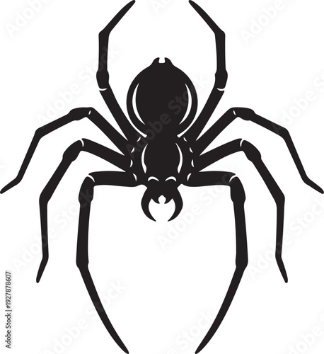 Black silhouette of a spider standing, isolated on white background