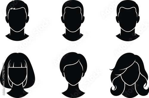 Male and female avatar silhouette set with different hairstyle profiles vector collection for user icons and profile design