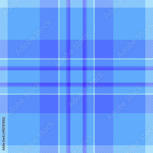Quilted fabric pattern plaid, online check tartan vector. Model textile texture background seamless in blue and cyan colors.