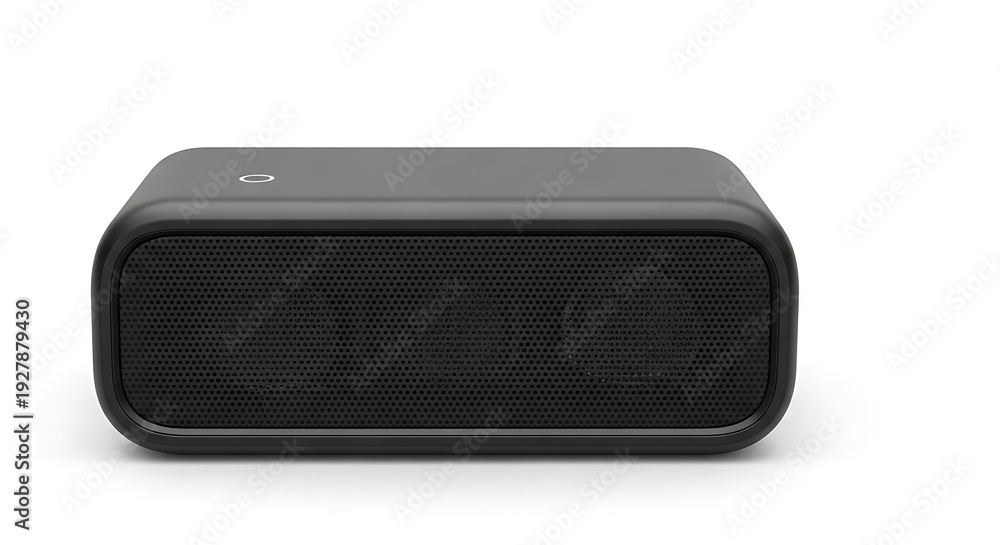 Fototapeta premium Modern portable wireless bluetooth speaker with sleek design and perforated front grille on white background