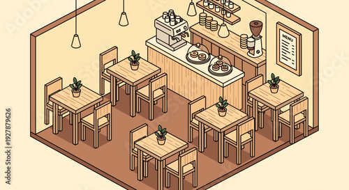 Isometric View of Restaurant Interior Design.