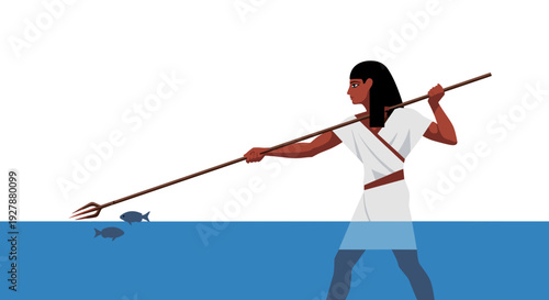 Woman Holding Fishing Net and Pole.