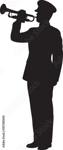 Memorial Day Soldier Playing Bugle Silhouette Vector Illustration.