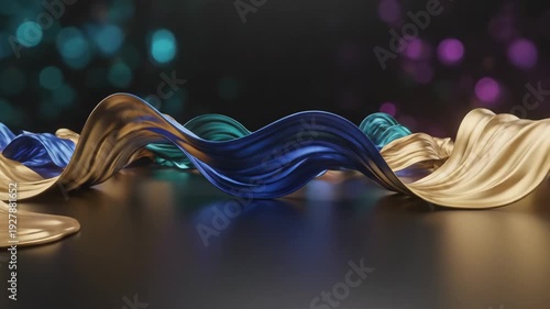 Wavy metallic surface with abstract reflections