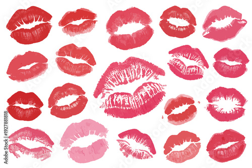 Kiss Prints: An array of alluring lip prints, each a unique imprint of sensual expression and beauty, forms an artistic composition.