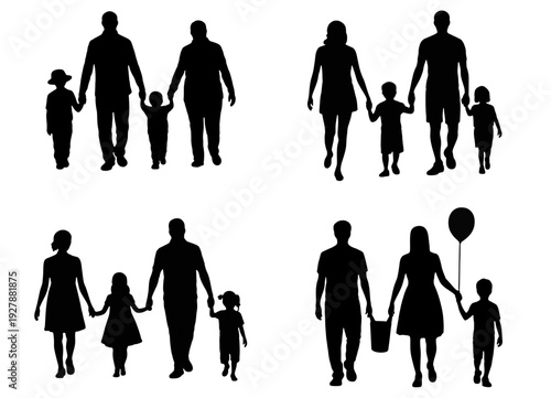 Family Silhouette: Various family silhouettes walking together, illustrating familial bonds and togetherness.