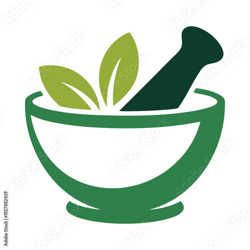 Mortar and pestle with fresh herbs symbolizing natural medicine or herbal remedies
