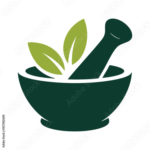 Mortar and pestle with fresh leaves symbolizing natural medicine or herbal remedies