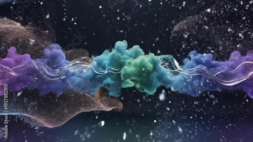 Colorful smoke clouds floating in dark space