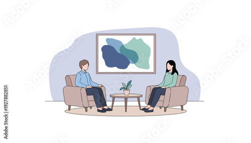 Man and woman having therapy session together in modern office