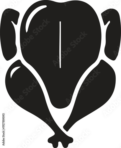 Black silhouette icon of raw whole chicken or turkey