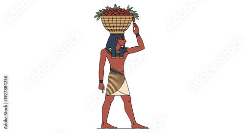 Ancient Egyptian Man Carrying Basket on Head.