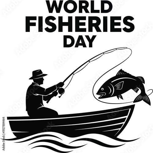 World fisheries day silhouette illustration of a man fishing from a boat
