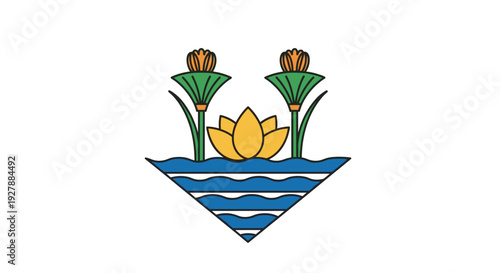 Lotus Flower Illustration with Water and Buds.