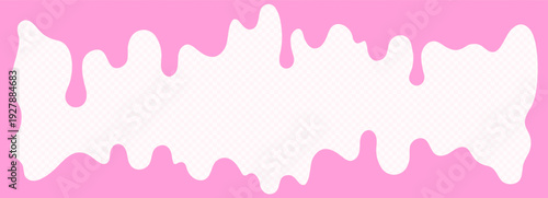 Pink bubblegum drip frame isolated on transparent background. Melting gum border with copy space. Sweet candy style decorative frame with transparent center