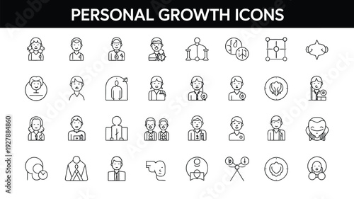 Personal growth line icons set representing development motivation and self improvement