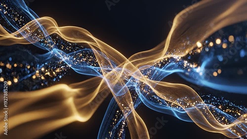Abstract light waves intersecting with particles in a dark environment