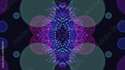 Abstract Purple and Blue Kaleidoscope with Bokeh Effect and Bubbles.